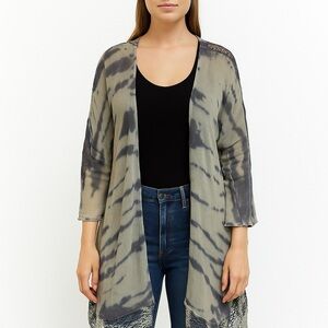 BUCKLE LIGHT BLUE AND DARK BLUE CARDIGAN WITH KNIT LACE